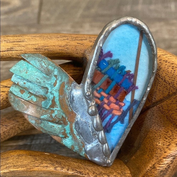 Handmade Jewelry - Artistic Heart-Shaped Brooch with Multicolor Design